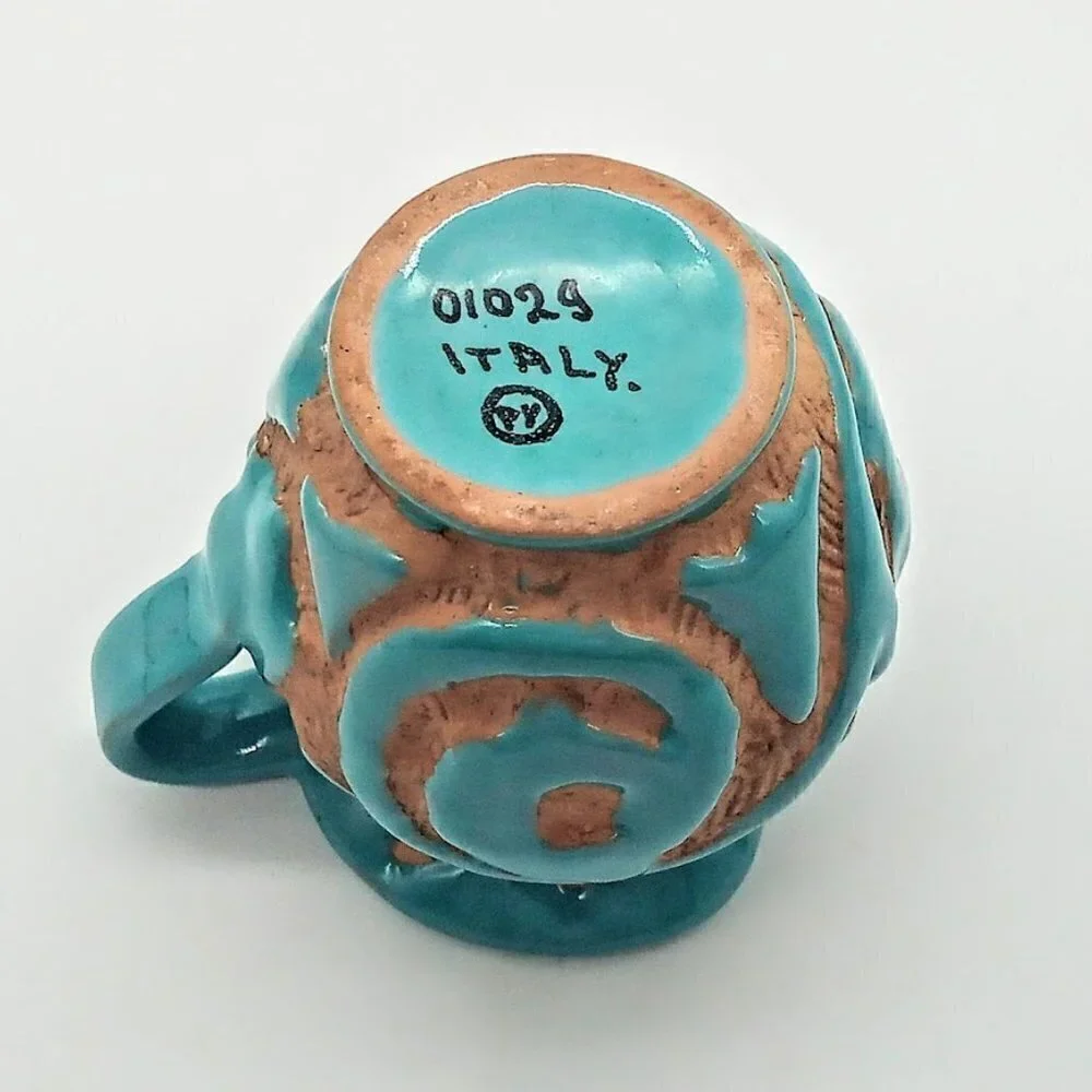 Vintage Sgraffito Italian Peasant Village Art Pottery Pitcher Creamer